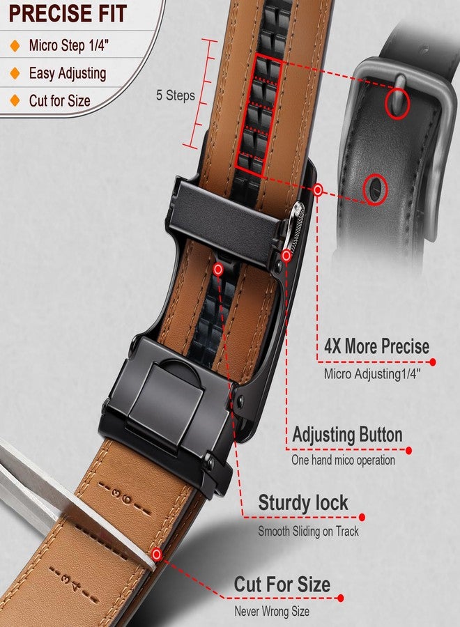 KEMISANT Ratchet Belt For Men 2 Pack,Slide Leather Belt Adjustable For Gift Men Dress Casual Pants Jeans-Cut For Fit(Black/Orange Brown,32"-38" Waist Adjustable) - Image 3